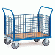 Chariot avec ridelle modulable - Charge 500kg - Plateau mélaminé effet hêtre - Roues TPE - Garantie 10 ans_0