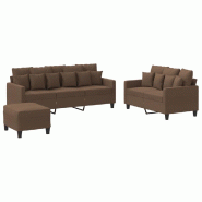 Ensemble de canapés 3 pcs avec coussins Marron Tissu Modèle AbriPin 61 - 8721012066427