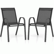 Helloshop26 - Lot de 4 chaises de jardin empilables 70 x 56 x 84 cm confort d'assise ergonomique design moderne en acier noir 20_0012593 - 30002273060