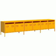 Helloshop26 - Meuble TV moderne avec grand espace de rangement 202 x 39 x 43 cm en acier laminé à froid jaune moutarde 02_0055635 - jaune acier 3000