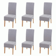 Mendler Lot de 6 chaises de salle à manger Latina, chaise de cuisine, tissu/textile certifié FSC® ~ gris clair, pieds clairs - gris textile 3x74639