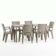 RATTATAN Ensemble table et 6 chaises d’extérieur, table rectangulaire 156x78 cm, structure en fer et chaises en résine avec accoudoirs - Thomas+An