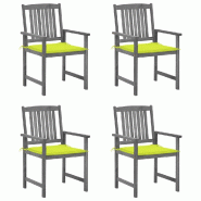 VidaXL Chaises De Jardin Et Coussins Lot De 4 Gris Bois Acacia Massif - gris 3061244
