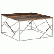 VidaXL Table basse argenté acier inoxydable et bois de mélèze massif Modèle Lumière - 349957
