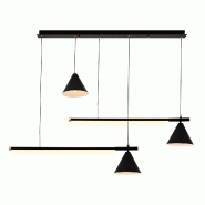 WellHome - Plafonnier 12 x 18 x 120 cm avec structure métallique noire - douilles 2 x LED 15 W et 3 x E14 40 W - noir WH2497