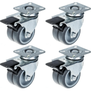 75mm 3" roulette double pivotante en caoutchouc gris avec frein capacité 400kg, set de 4 75mm 3" roulette double pivotante en caoutchouc gris avec frein capacité 400kg, set de 4