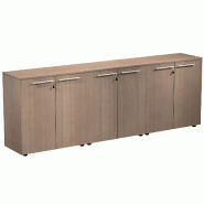 Armoire basse 6 portes mélaminé à serrure - 3 étagères - L. 243 x P. 43 x H. 81 cm So Flora - Frêne Noir_0