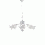 BeLight Lustre Olga fer blanc, déco argent antique, verre albâtre d.14, 5 lumières d.68 cm style lumineux traditionnel - blanc 8050713212254