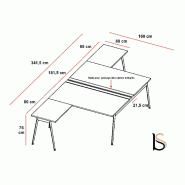 Bureau bench 2 personnes X3 - Officity - Anthracite, Noyer canaletto, 160 x 341,5 cm_1