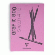 Clairefontaine Lot de 5 Bloc agrafé GRAF IT de 80 feuilles de papier croquis blanc microperforées, 90 g/m², A4, couverture rose - 3329680966800