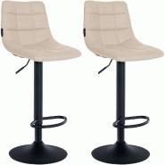 Décoshop26 - Lot de 2 tabourets de bar en synthétique crème base métal noir mat réglable en hauteur et repose-pieds TDB10635 - beige métal 30024