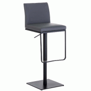 Décoshop26 - Tabouret de bar x1 avec repose-pieds plaque de base carrée en métal noir assise en PVC gris 10_0005300 - gris métal 3000252566948