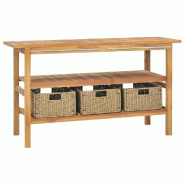 Helloshop26 - Meuble de salle de bain avec 3 paniers 132 x 45 x 75 cm  teck solide  02_0006854 - Bois massif 3000371524638
