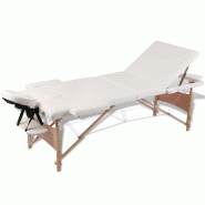 Helloshop26 - Table pliable de massage 3 zones avec cadre en bois crème 02_0001885 - Bois massif 3000089721534