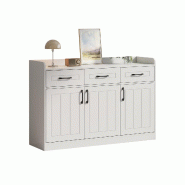 Merax Buffet 120x35x80 cm, meuble de salon avec 3 tiroirs et 3 portes, étagères réglables, design rayé, blanc - blanc N625P428084085W