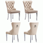Merax Chaises de salle à manger (4 pièces), ensemble de 4 chaises rembourrées, chaises de salon, chaises de cuisine, pieds en acier inoxydable, bei