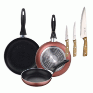 BERGNER - Set de 3 Poêles 16/20/24cm Induction en Aluminium Pressé Paradise avec Set de 3 Couteaux en Acier Inoxydable - aluminium PK9320