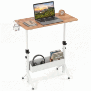 COSTWAY Pupitre Réglable 70-117cm, avec Roues et Panier, Rainure Tablette et Porte-Gobelet Rotatif, pour Portable - multicolore Bois manufacturé ON3