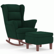 Décoshop26 - Fauteuil à bascule d'allaitement rembourré relax pour salon avec pieds en bois et repose-pieds tissu vert foncé DEC028770 - Bois mass