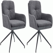 Décoshop26 - Lot de 2 chaises de salle à manger fonction pivotante confortable et moderne en tissu gris foncé cadre métal 10_0006027 - gris métal