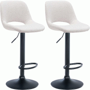 Décoshop26 - Tabourets de bar chaises haute x2 avec repose-pieds en tissu crème piètement métallique noir 10_0004096 - beige métal 3000251925289
