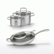 Lot Poêle 24cm & 32cm Elo Relief Evolution avec 2 Faitouts 16/20cm - gris inox 3176239955002