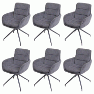 Mendler Lot de 6 chaises de salle à manger HWC-K32, chaise de cuisine chaise pivotante position auto, tissu MVG ~ velours gris - gris textile 6x89724