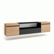 SKRAUT HOME Meuble TV, Banc Télé, 200x45x35cm, Pour les TV jusqu'à 80", Suspendu, Mural, Chêne et noir - beige Bois manufacturé 47_19