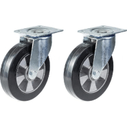 Roulette 200mm 8" caoutchouc noir pivotante capacité 700kg, lot de 2 Roulette 200mm 8" caoutchouc noir pivotante capacité 700kg, lot de 2