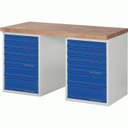 Établi série BK 650 l.1500xP700xH840 mm hêtre gris clair, RAL 7035 bleu gent.,RAL 5010 12 tiroirs PROMAT Établi série BK 650 l.1500xP700xH840 mm hêtre gris clair, RAL 7035 bleu gent.,RAL 5010 12 tiroirs PROMAT