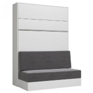 ARMOIRE LIT ESCAMOTABLE GENIUS SOFA BLANC MAT CANAPÉ GRIS COUCHAGE 140*200