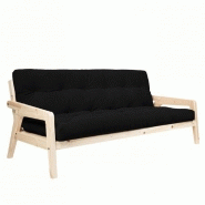 CANAPÉ CONVERTIBLE FUTON GRAB PIN NATUREL COLORIS NOIR COUCHAGE 130 CM.