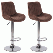 Décoshop26 - Lot de 2 tabourets de bar moderne confortable réglable en velours marron pied trompette métal TDB10392 - marron 3000483869603
