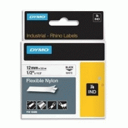 Dymo ruban rhino 12 mm flexible nylon noir sur blanc 18488
