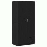 Helloshop26 - Armoire moderne rectangulaire avec grand espace de rangement 80 x 52 x 180 cm en bois d'ingénierie chêne noir 02_0051865 - noir métal