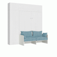 Itamoby Lit double escamotable Kentaro 160 cm avec canapé et meubles en frêne blanc, bleu clair - blanc 8050598059487