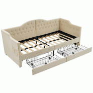 Merax Canapé-lit rembourré avec fonction de chargement USB Type C et 2 tiroirs 90 x 200 cm en velours beige (sans matelas) - beige multi-matériau A