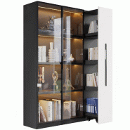 Merax vitrine LED 110.5×35×160 cm, armoire multifonction avec façade vitrée, bibliothèque et rangement, noir et blanc - blanc multi-matériau N88