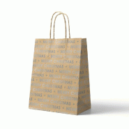 Sac kraft Merry Christmas argent métal poignées torsadées 18x8x23cm - par 50
