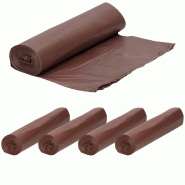 WellHome - Lot de 100 sacs poubelle extra résistants de 20 L, auto-fermants et étanches, idéaux pour les déchets organiques, marque - marron plast