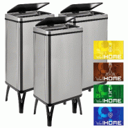 WellHome - Set de 3 Poubelles Intelligentes 50L de couleur Grise avec Étiquettes Magnétiques 35,5x36x83,5cm - argenté inox PK6665