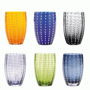 Zafferano Perle Couleurs Mélangées 1 - Lot De 6 Verres Soufflés Bouche 32Cl, Faits Main, Artisanaux, Pour Eau Ou Cocktails - multicolore 8056300192251