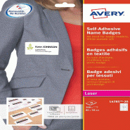 AVERY 540 badges adhésifs en textile blanc, format 63,5 x 29,6 mm (20 feuilles A4 / cdt) - blanc L4784-20