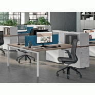 Bureau bench 2 personnes Aroma - avec caisson et passage de câbles - plan de travail mélamine - structure acier Bureau bench 2 personnes Aroma - avec caisson et passage de câbles - plan de travail mélamine - structure acier