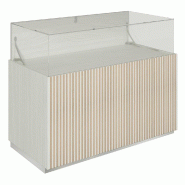 Comptoir vitrine fond bois Vertigo T01 MDF naturel et noyer clair 120x60x93cm