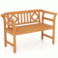 COSTWAY Banc Friesen jardin 2 places résistant intempéries bois acacia avec accoudoirs, motif losange balcon parc, charge 360 kg - marron Bois massi