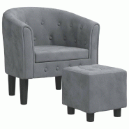 Décoshop26 - Fauteuil lounge design moderne avec repose-pied en velours gris foncé capitonné dossier arrondi DEC026835 - gris 3000256031381
