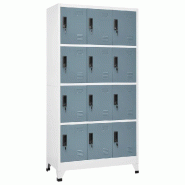 Helloshop26 - Armoire à casiers moderne avec 12 portes verrouillables 90 x 45 x 180 cm en acier gris clair 02_0047030 - gris acier 3000234556646