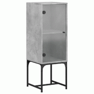 Helloshop26 - Armoire latérale rangement avec porte vitrée 35 x 37 x 100 cm en bois d'ingénierie gris béton 02_0049354 - gris verre 3000235801097