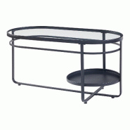 Helloshop26 - Table basse console d'appoint avec plateau ovale et étagère métal verre trempé 90 x 43 x 46 cm noir 03_0010812 - 3000225422530
